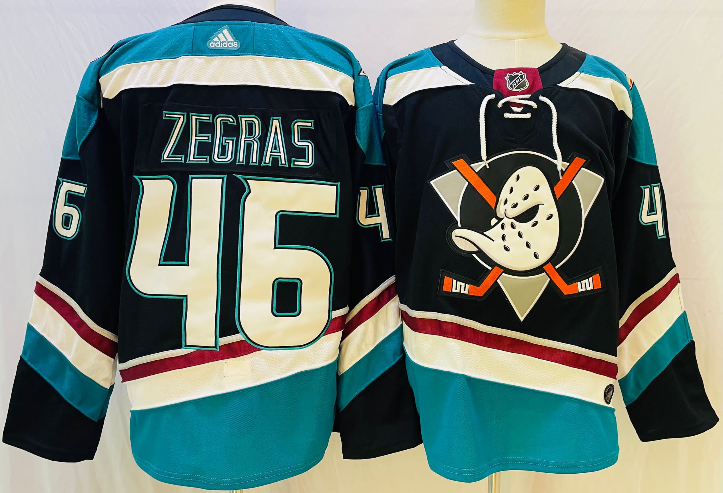 Men Anaheim Ducks 46 Zegras Black Throwback 2022 Adidas NHL Jersey